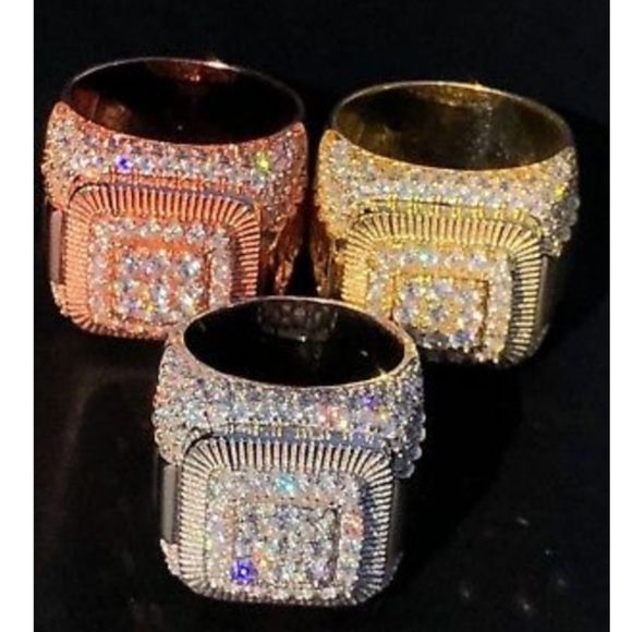 Mens Heavy Solid 925 Iced Out Diamond Ring NEW - Picture 2 of 6